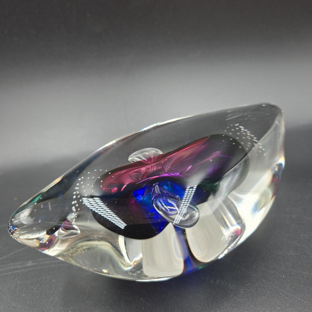 Jim & Connie Grant Large Paperweight Studio Art Glass Controlled Bubble Signed 7